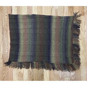 Ruby Rd Womens Green Purple Brown Ombre Cable Knit Fringe Wrap Shawl Size M USA